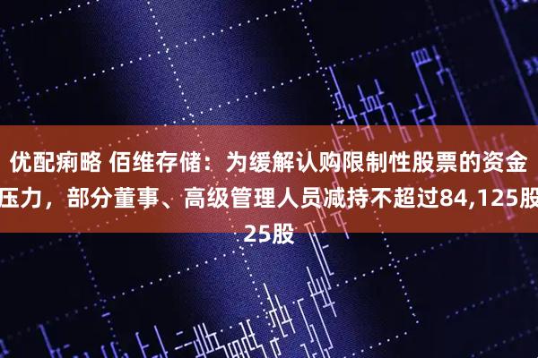 优配痢略 佰维存储：为缓解认购限制性股票的资金压力，部分董事、高级管理人员减持不超过84,125股