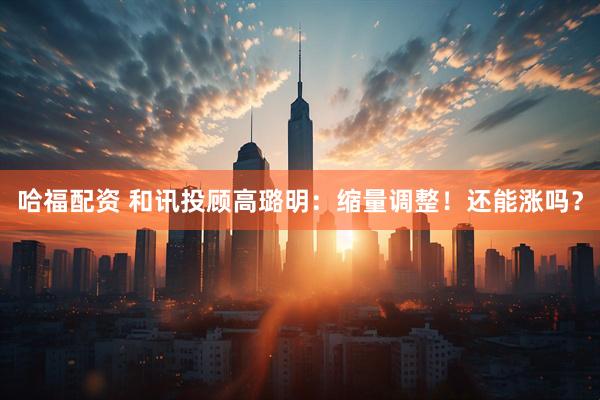 哈福配资 和讯投顾高璐明：缩量调整！还能涨吗？
